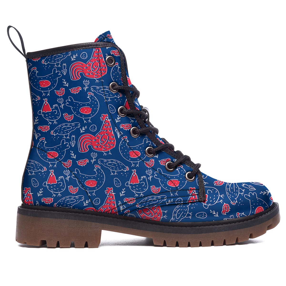 Red Rooster Blue Print Pattern Work Boots-grizzshop