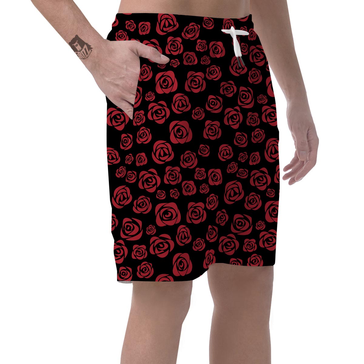 Red Rose Floral Doodle Men's Shorts-grizzshop