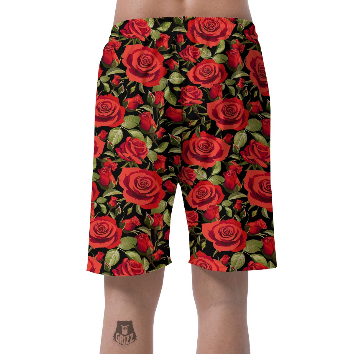 Red Rose Floral Men's Shorts-grizzshop