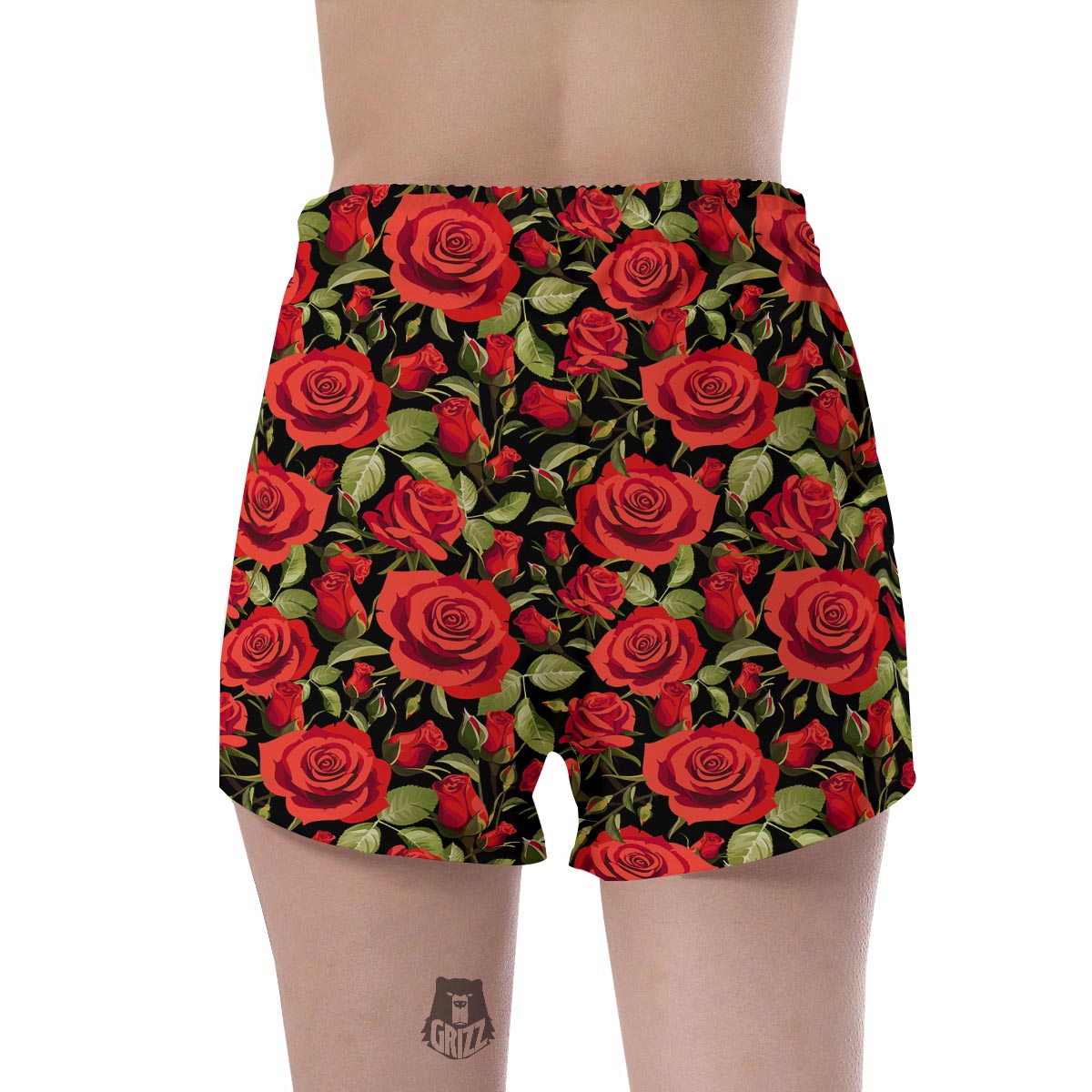 Red Rose Floral Women's Shorts-grizzshop