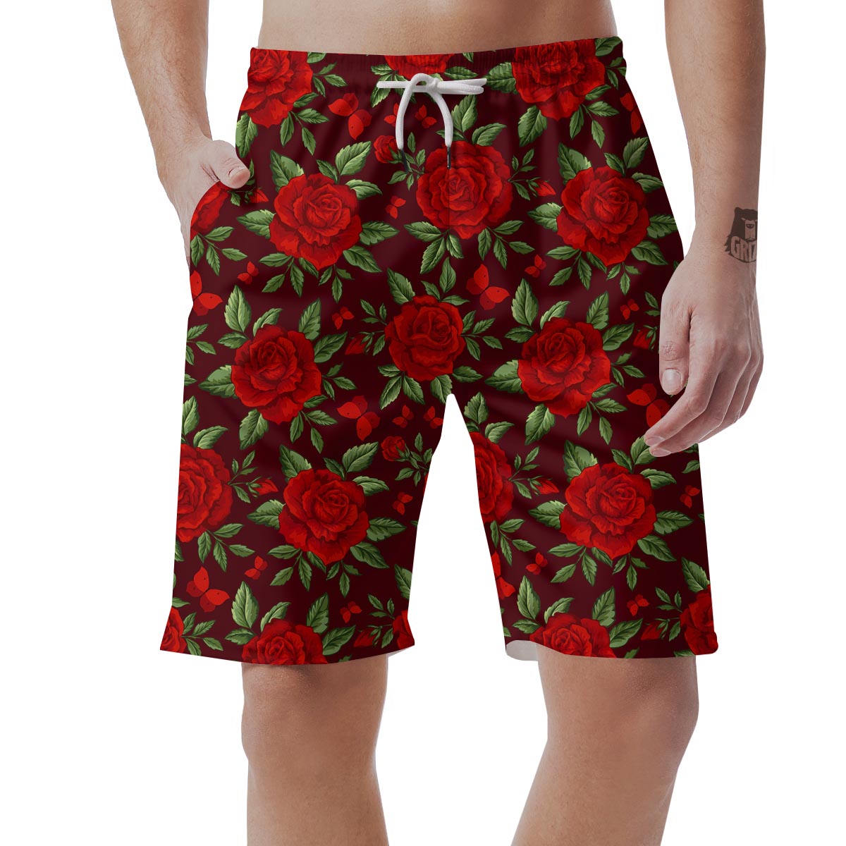 Red Rose Flower Men's Shorts-grizzshop