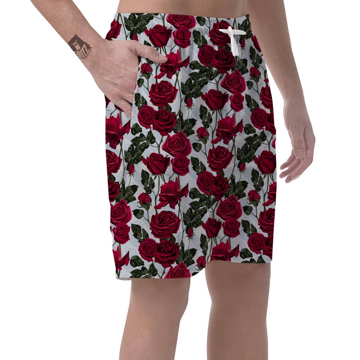Red Rose Flower Print Men's Shorts-grizzshop