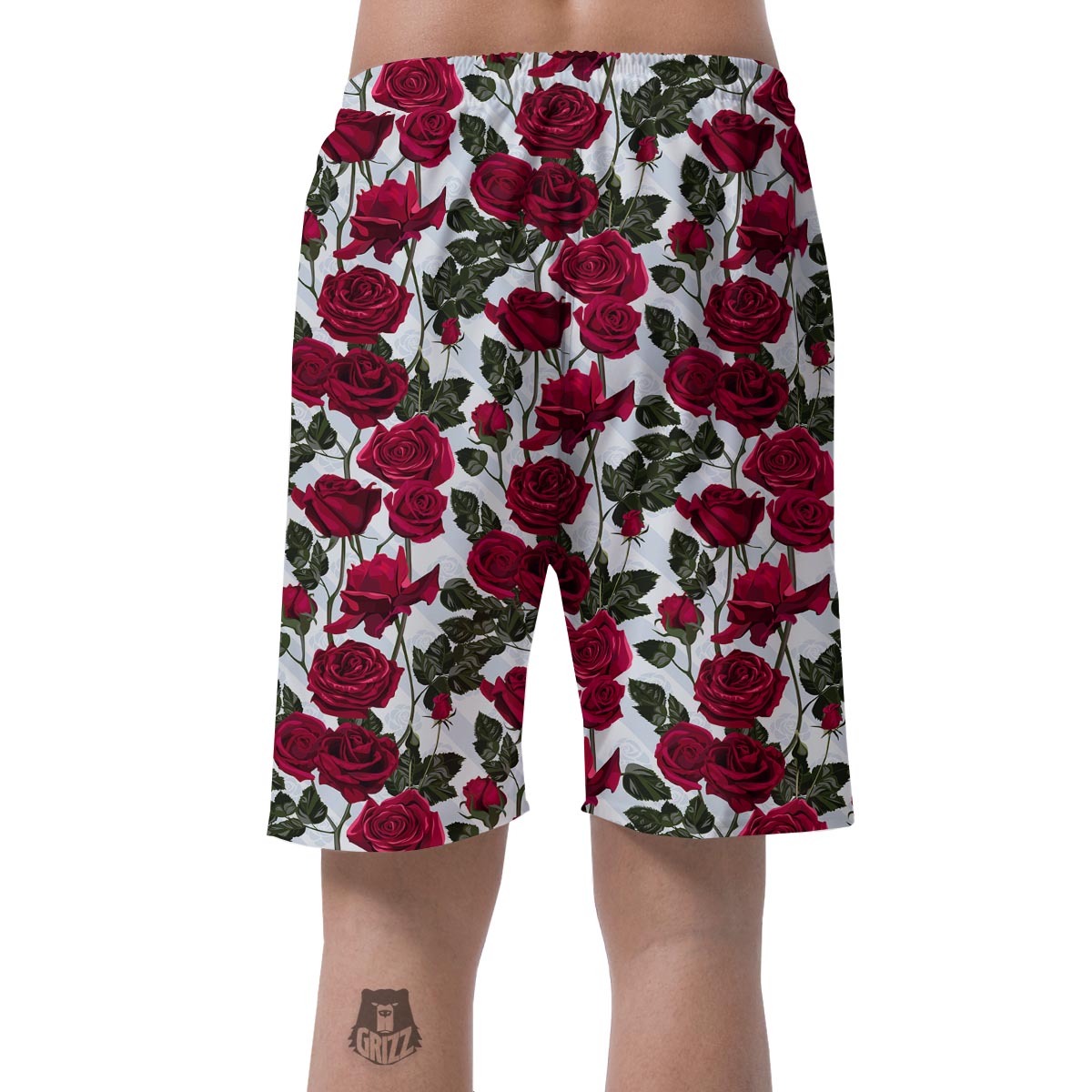 Red Rose Flower Print Men's Shorts-grizzshop