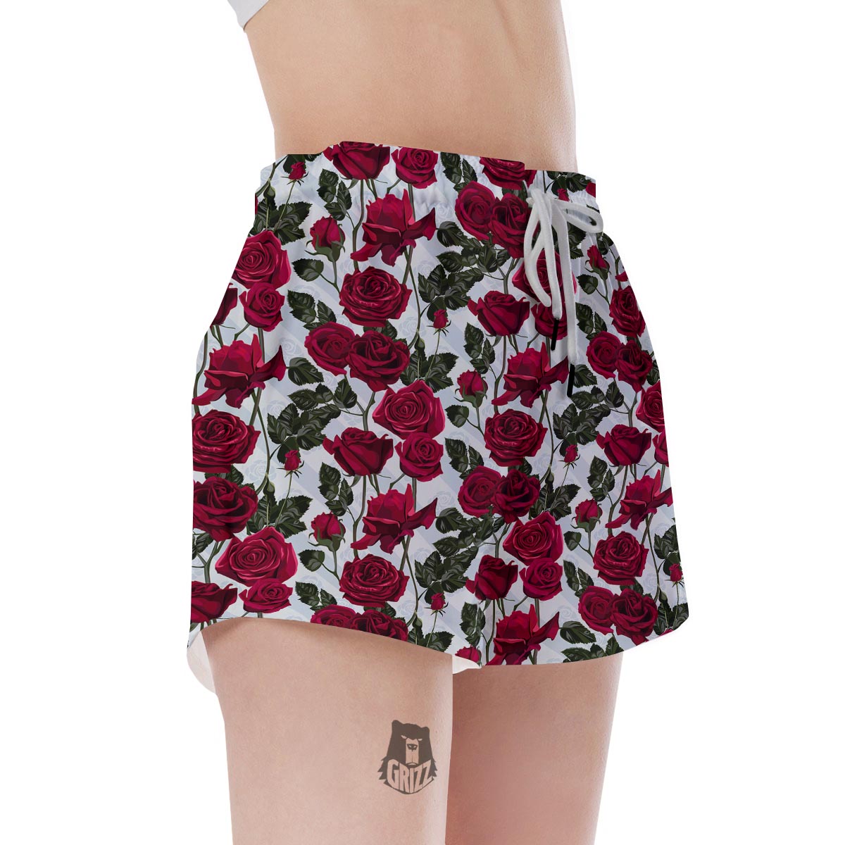 Red Rose Flower Print Women's Shorts-grizzshop