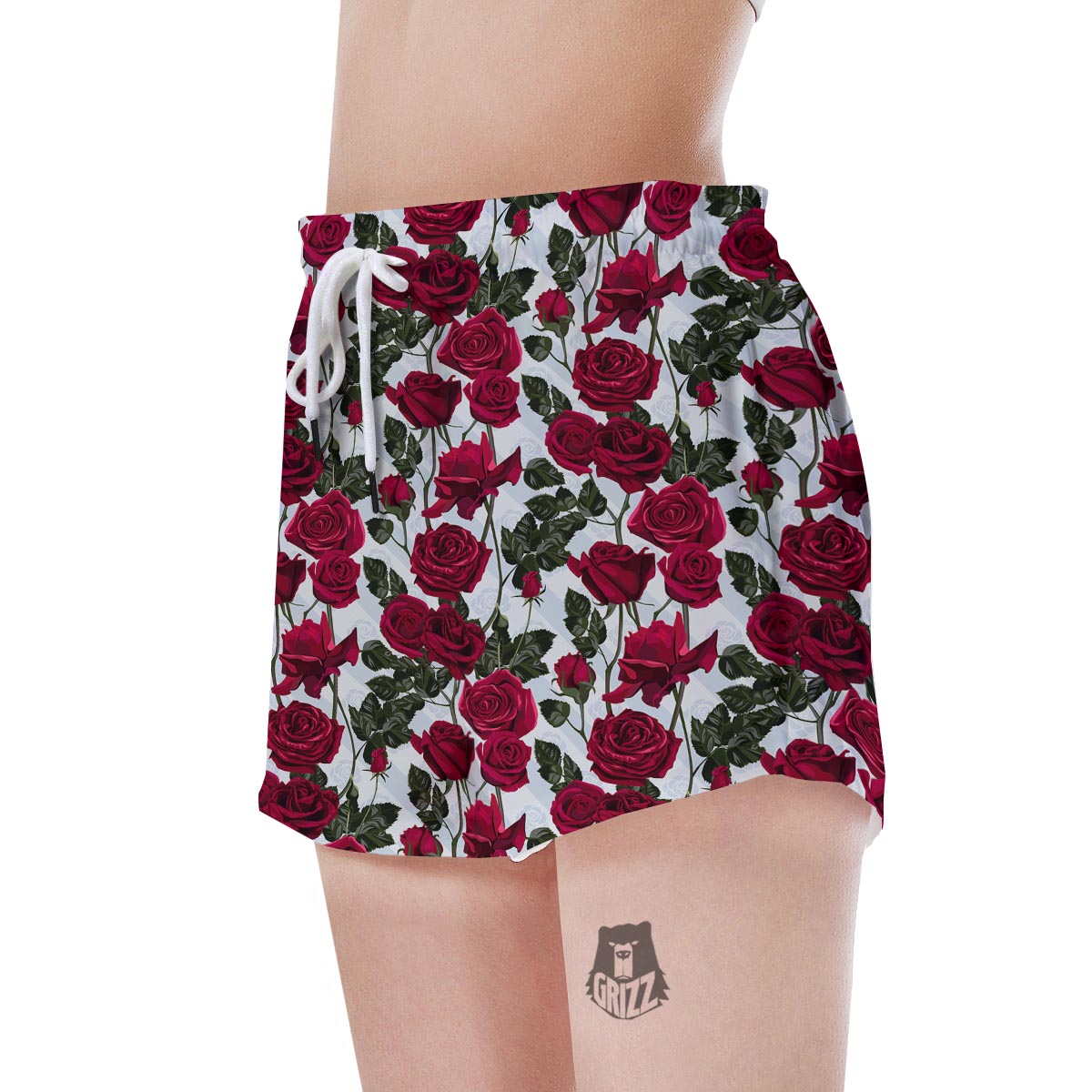 Red Rose Flower Print Women's Shorts-grizzshop