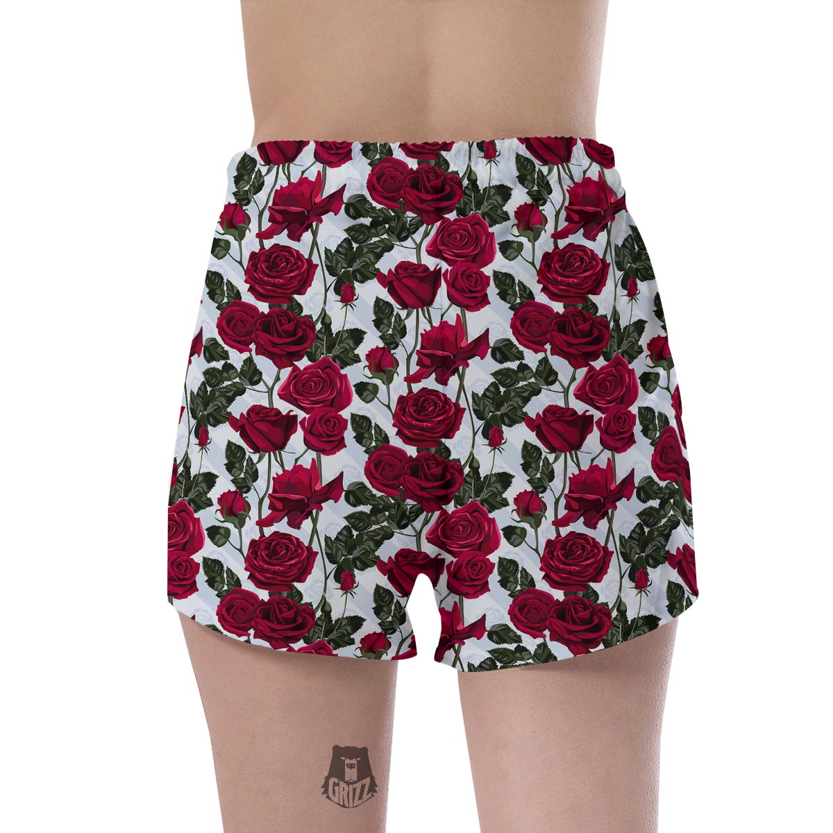 Red Rose Flower Print Women's Shorts-grizzshop