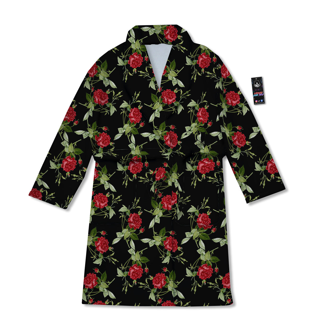 Red Rose Flowers Print Pattern Bathrobe-grizzshop