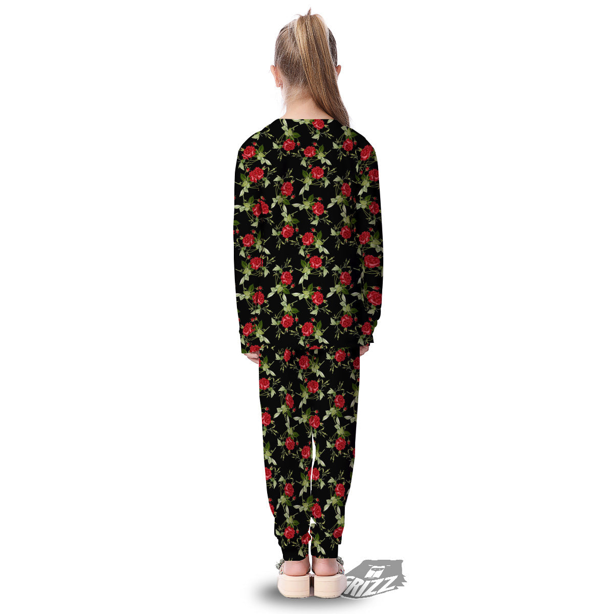 Red Rose Flowers Print Pattern Kid's Pajamas-grizzshop