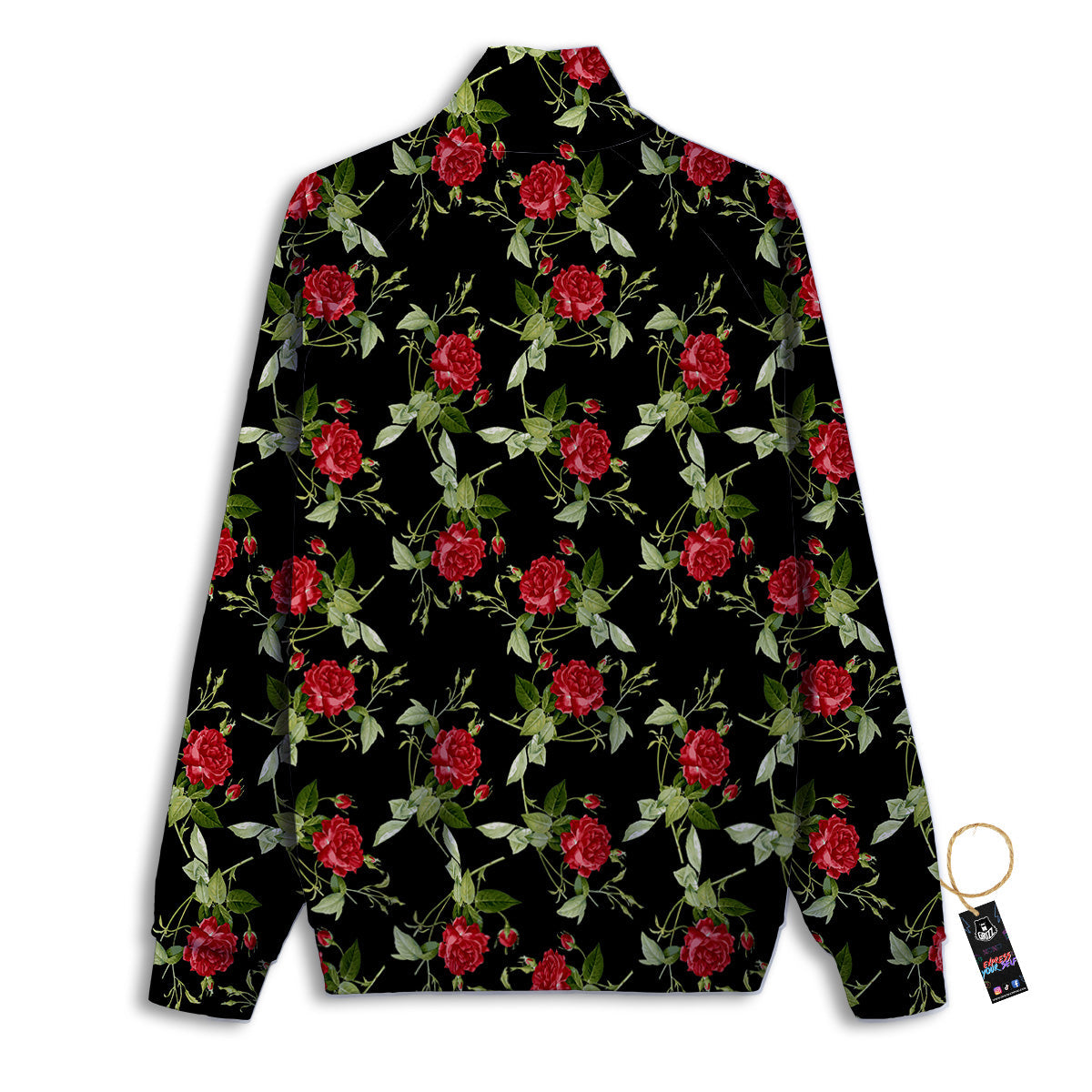 Red Rose Flowers Print Pattern Track Jacket-grizzshop