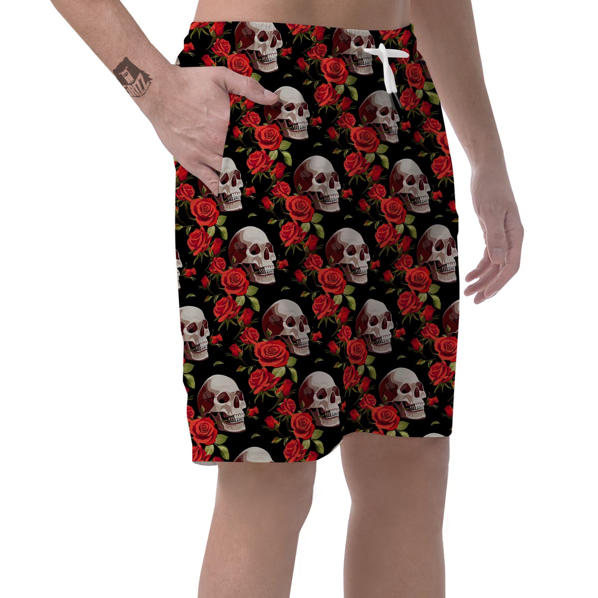 Red Rose Skull Men's Shorts-grizzshop