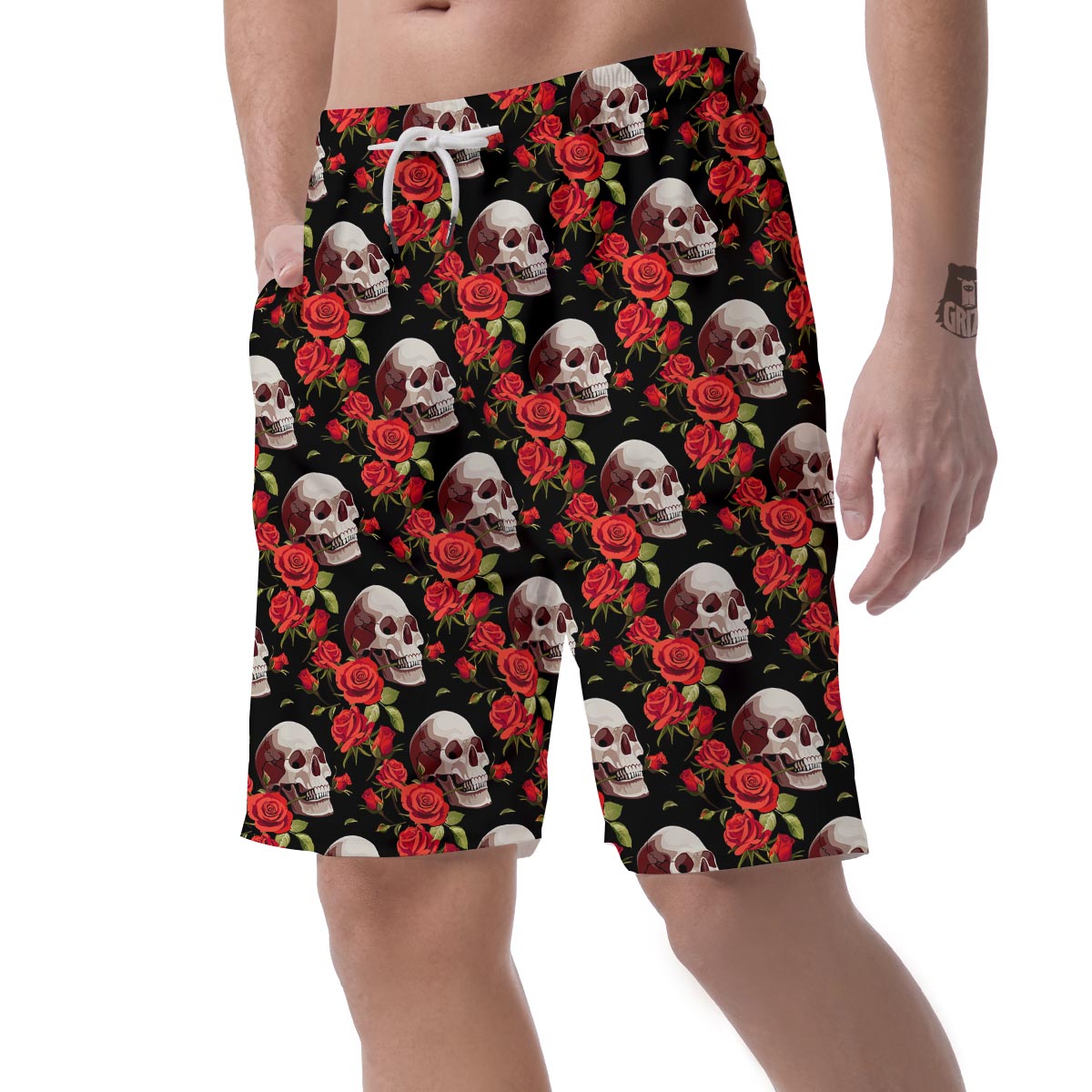Red Rose Skull Men's Shorts-grizzshop
