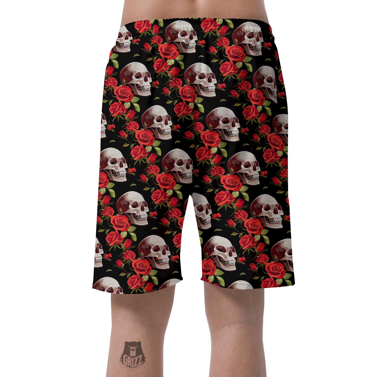Red Rose Skull Men's Shorts-grizzshop