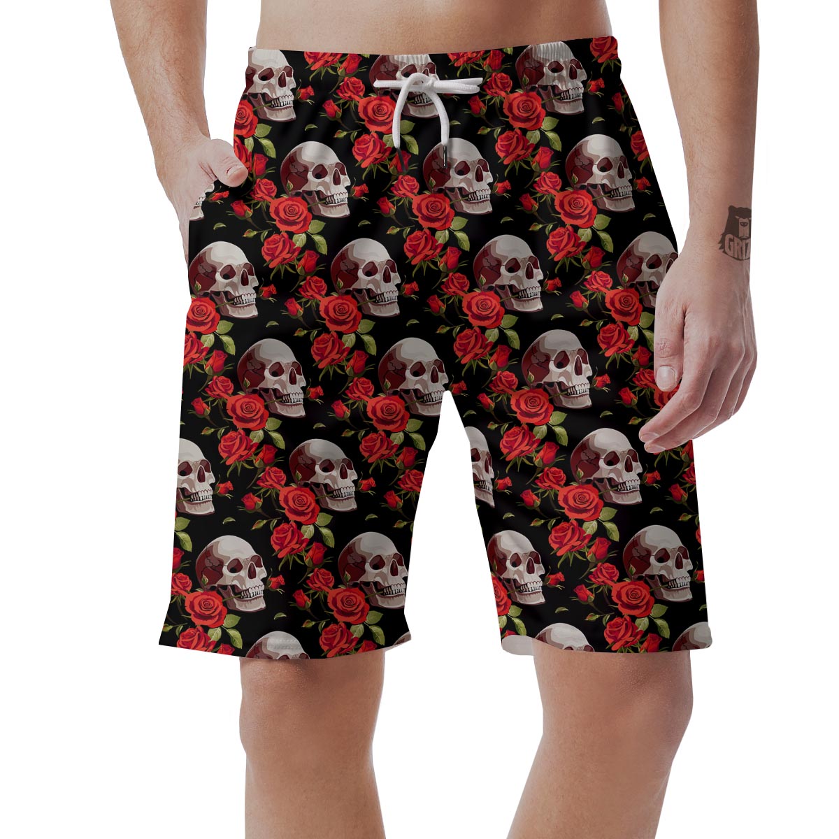 Red Rose Skull Men's Shorts-grizzshop