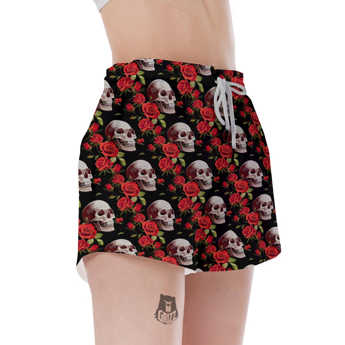 Red Rose Skull Women's Shorts-grizzshop
