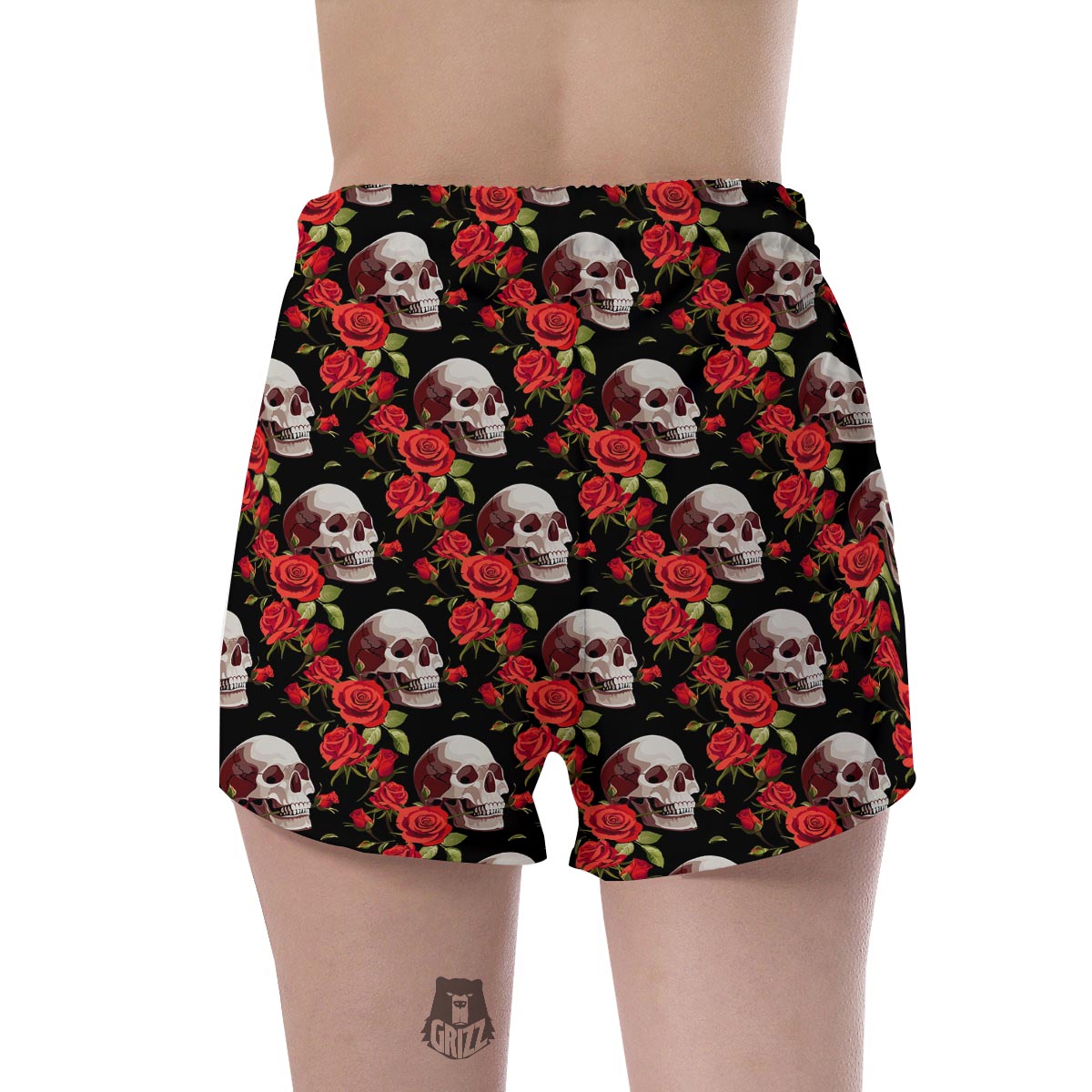 Red Rose Skull Women's Shorts-grizzshop