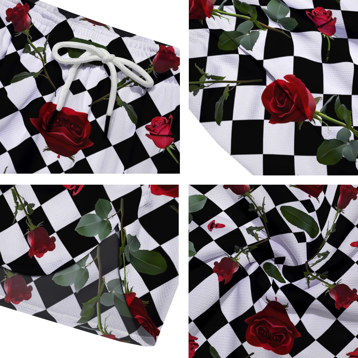 Red Roses And Argyle Print Pattern Men's Running Shorts-grizzshop