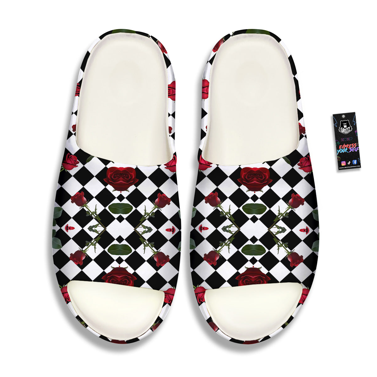 Red Roses And Argyle Print Pattern Sandals-grizzshop