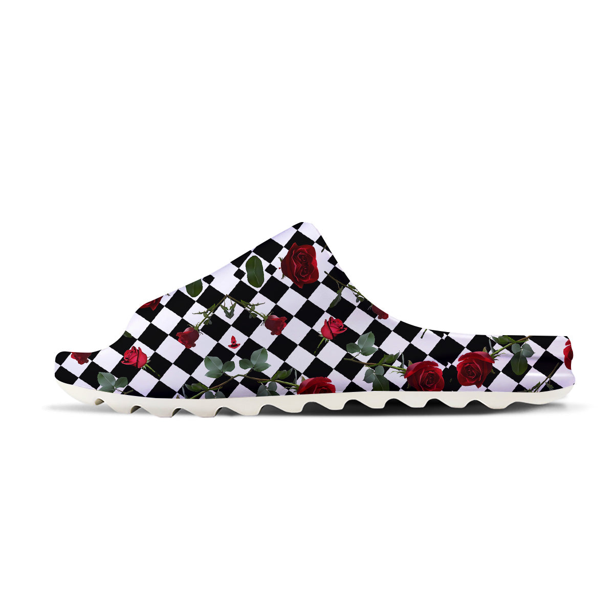 Red Roses And Argyle Print Pattern Sandals-grizzshop