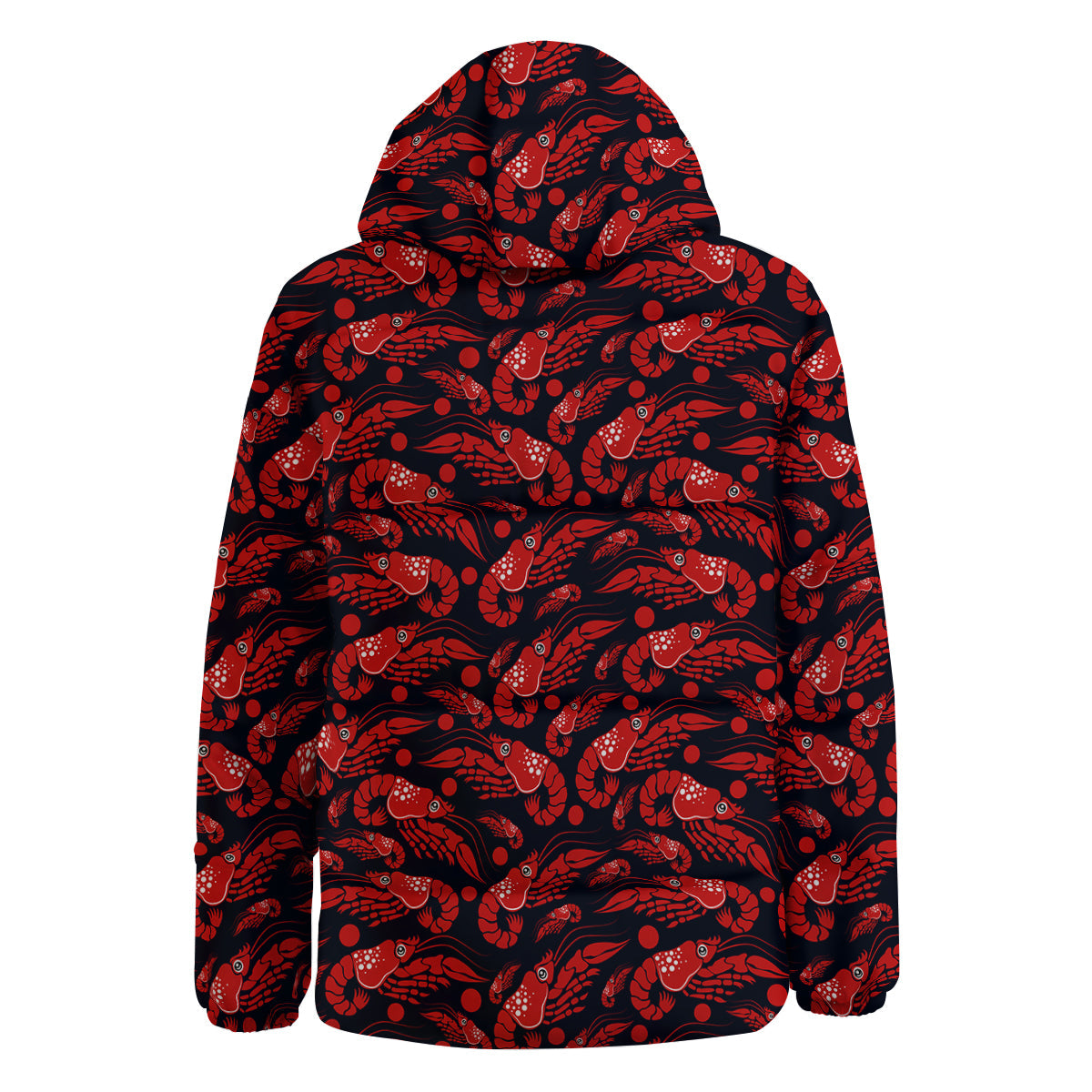 Red Shrimps Print Pattern Down Jacket-grizzshop