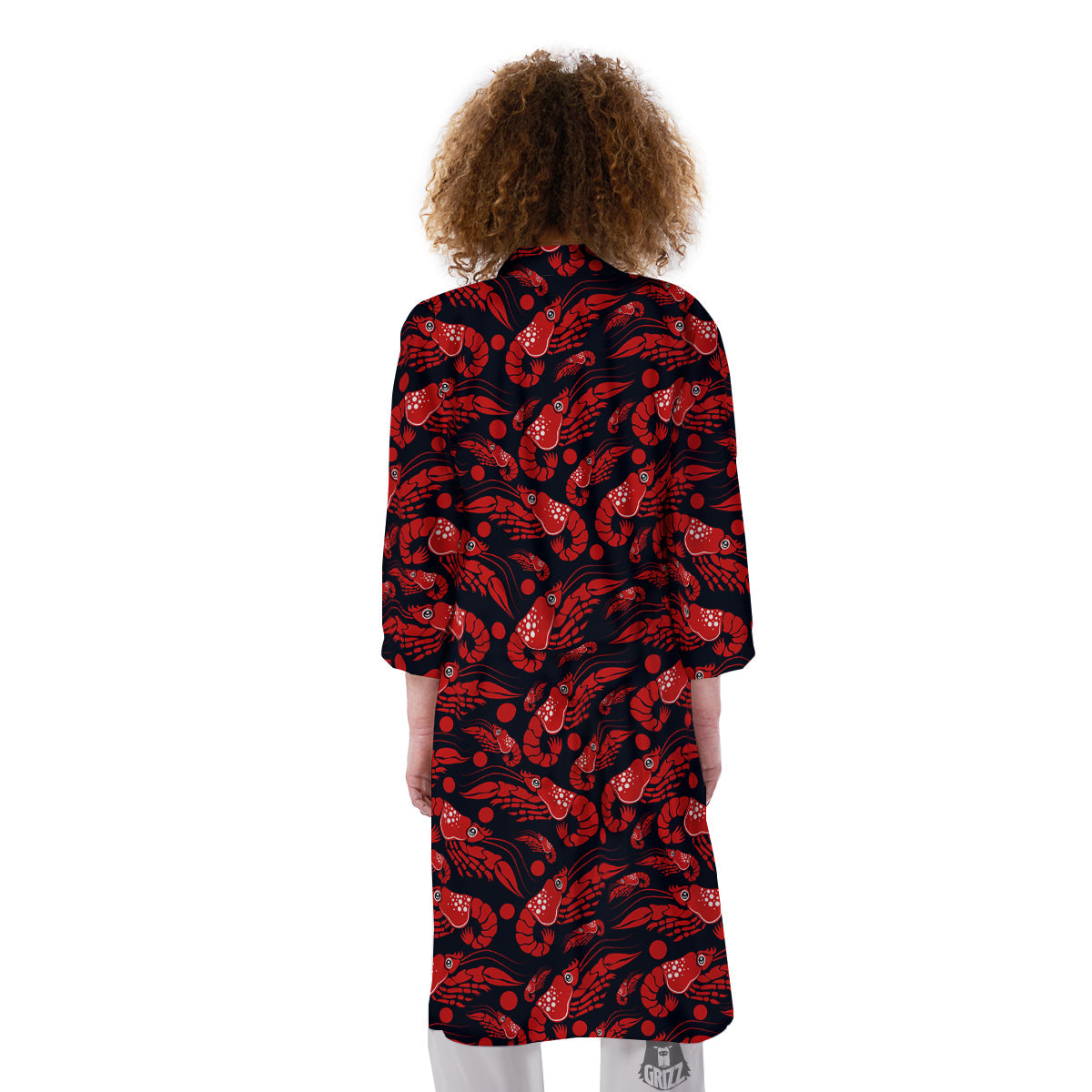 Red Shrimps Print Pattern Kimono-grizzshop