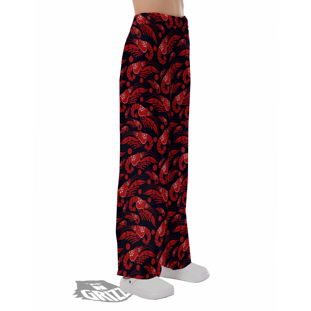 Red Shrimps Print Pattern Pajama Pants-grizzshop