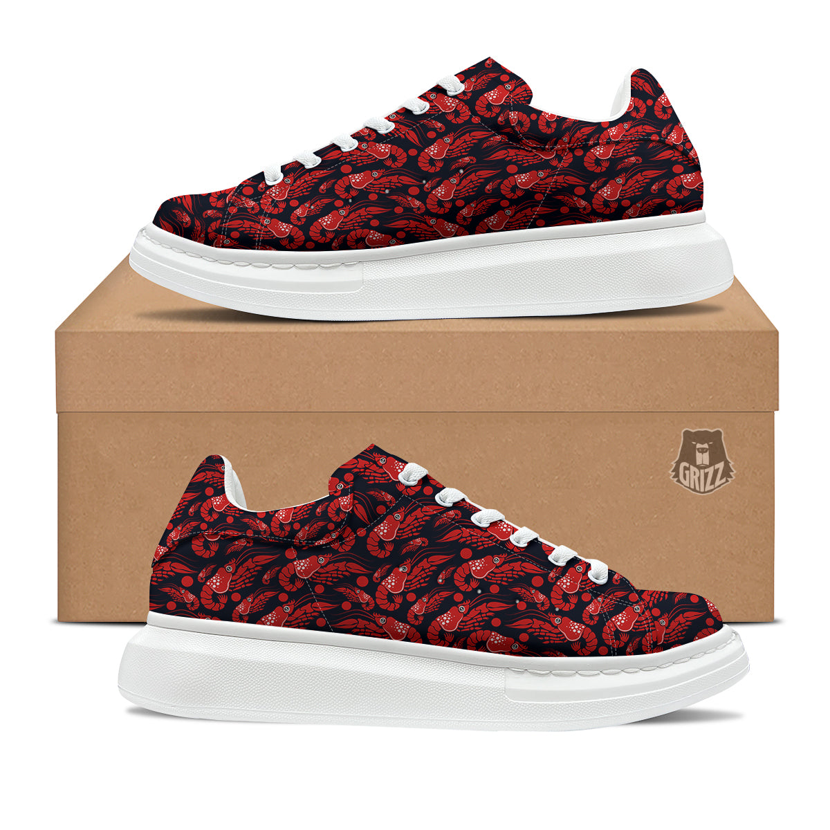 Red Shrimps Print Pattern Platform Shoes-grizzshop