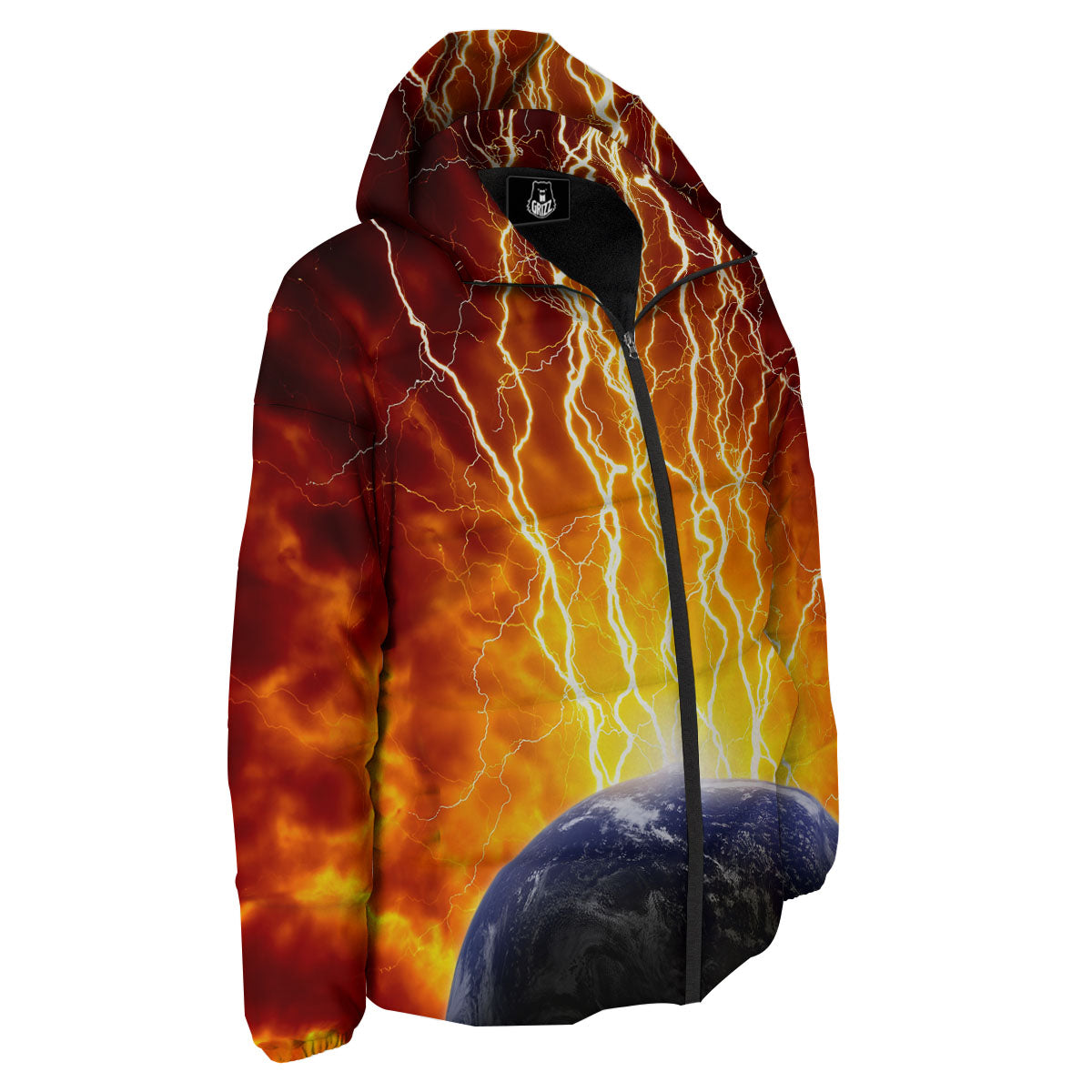 Red Sky With Lightnings Print Down Jacket-grizzshop