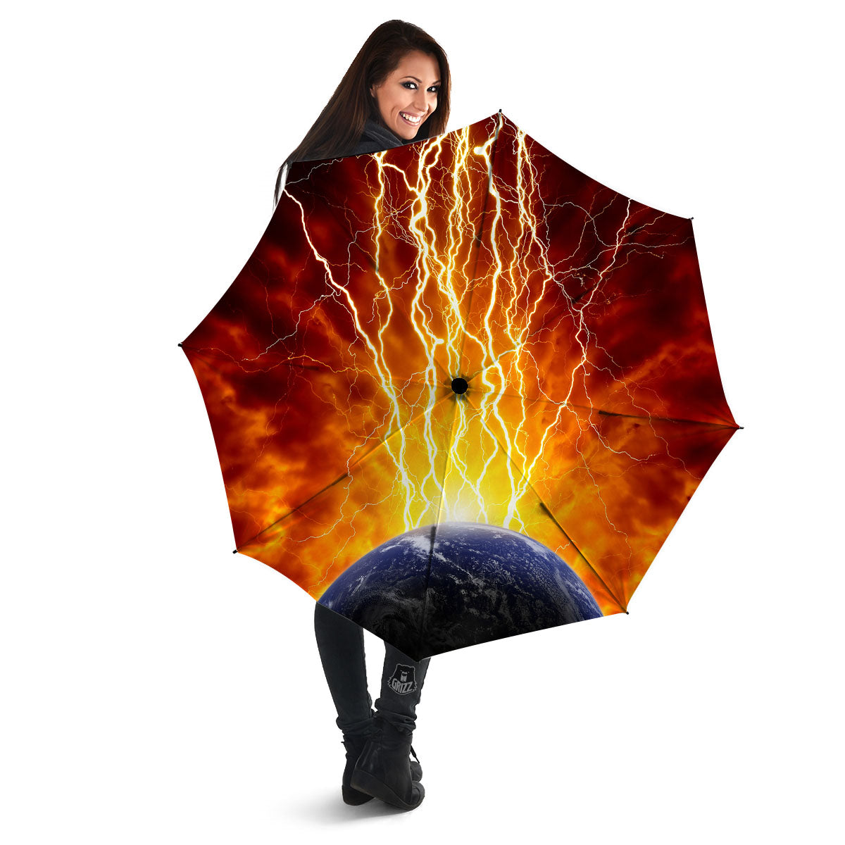 Red Sky With Lightnings Print Umbrella-grizzshop