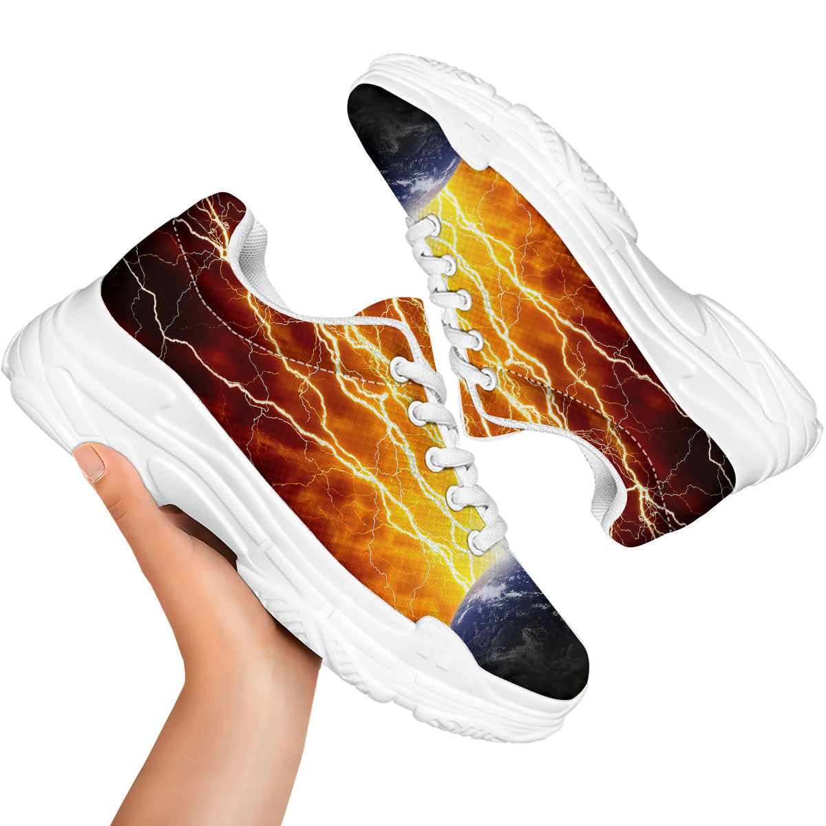 Red Sky With Lightnings Print White Chunky Shoes-grizzshop