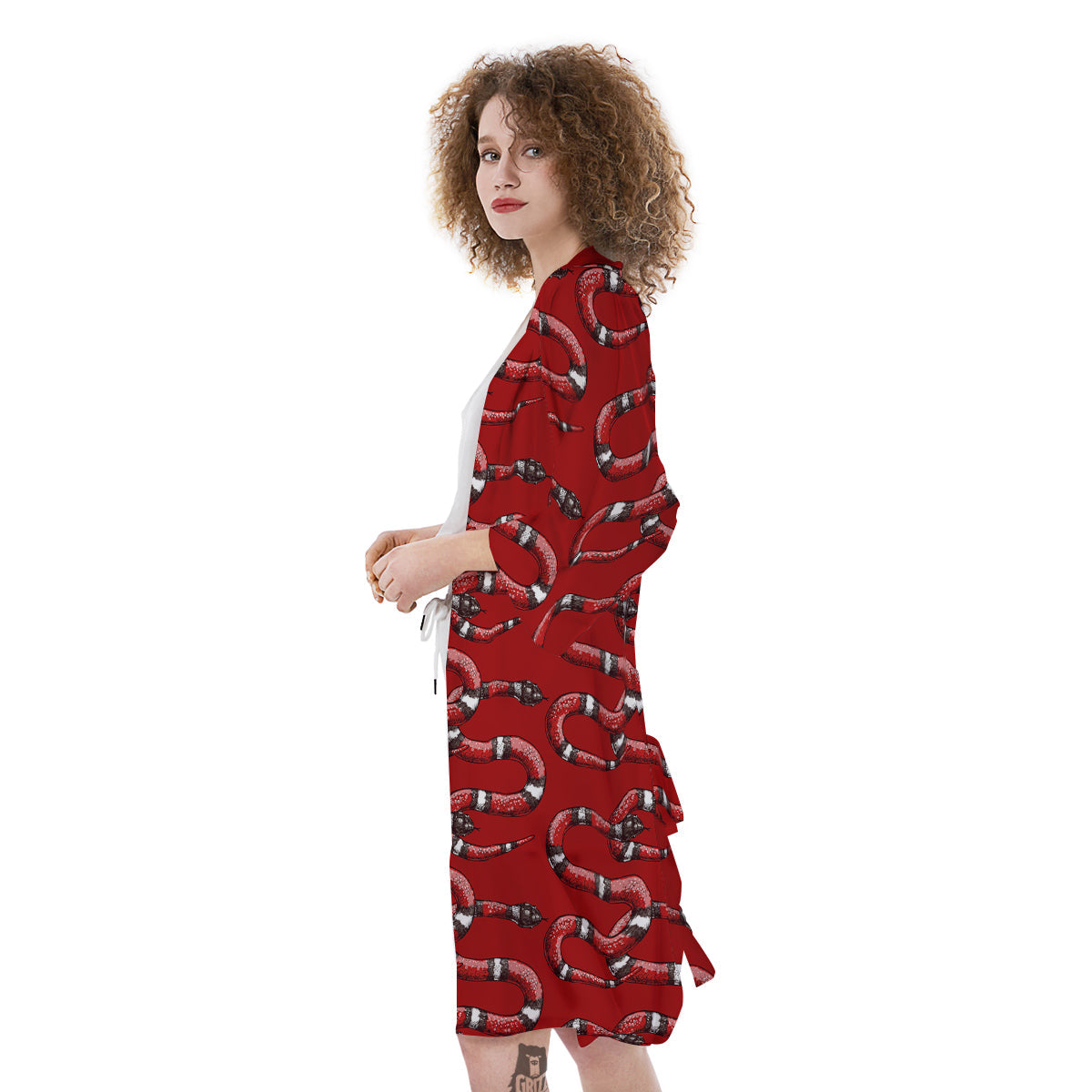 Red Snake Drawing Color Print Pattern Kimono-grizzshop