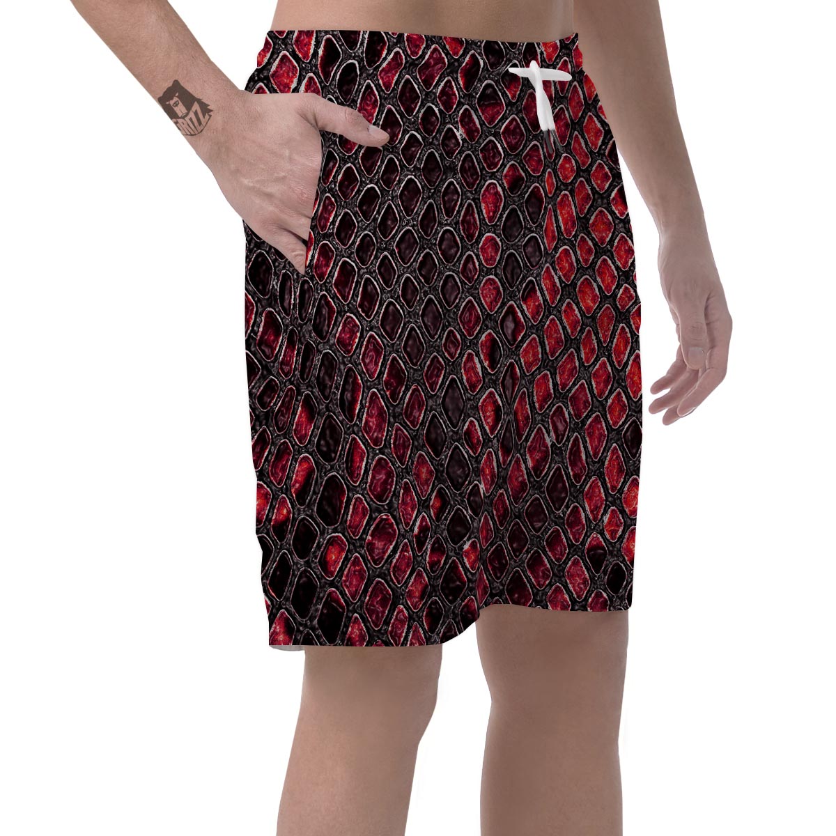 Red Snakeskin print Men's Shorts-grizzshop