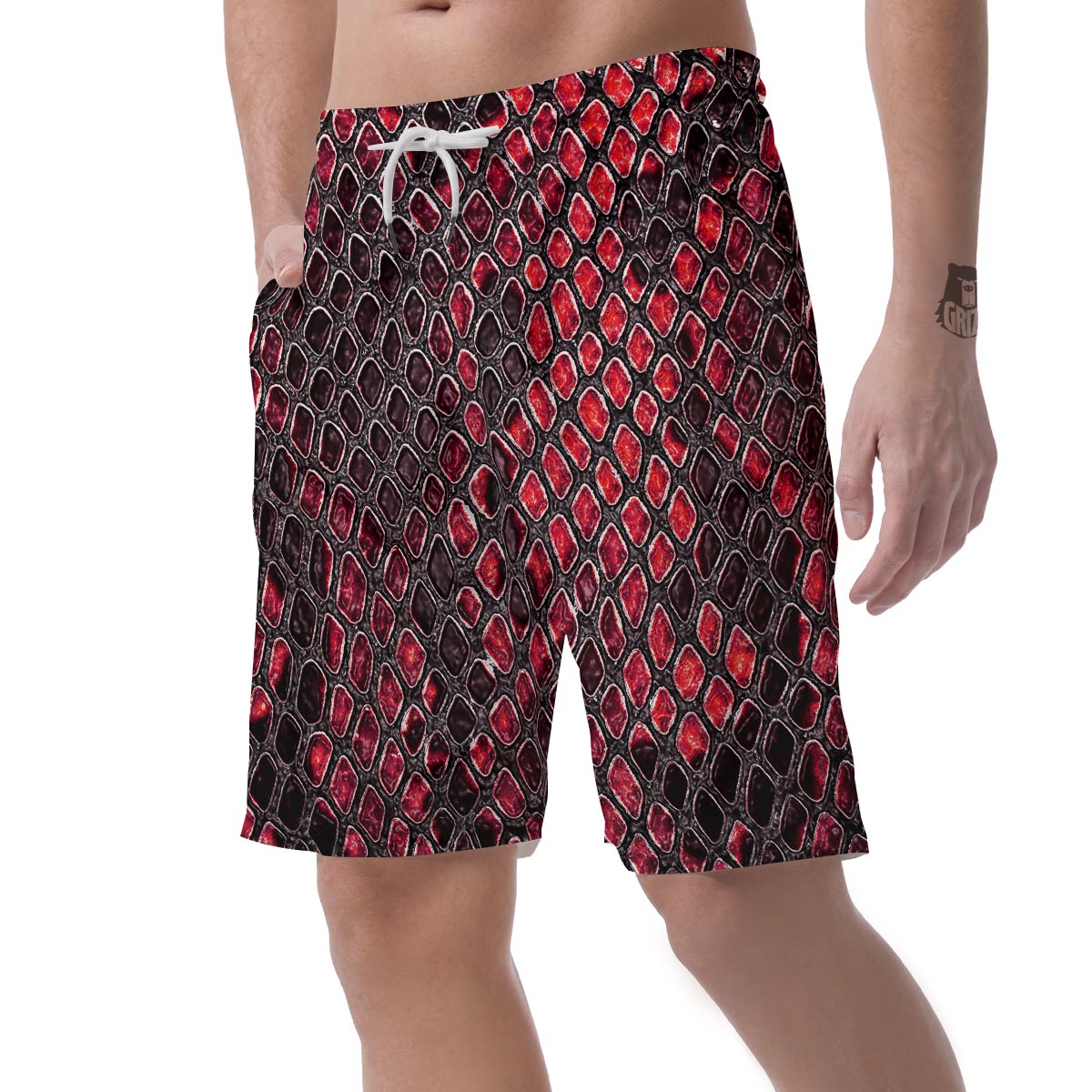 Red Snakeskin print Men's Shorts-grizzshop