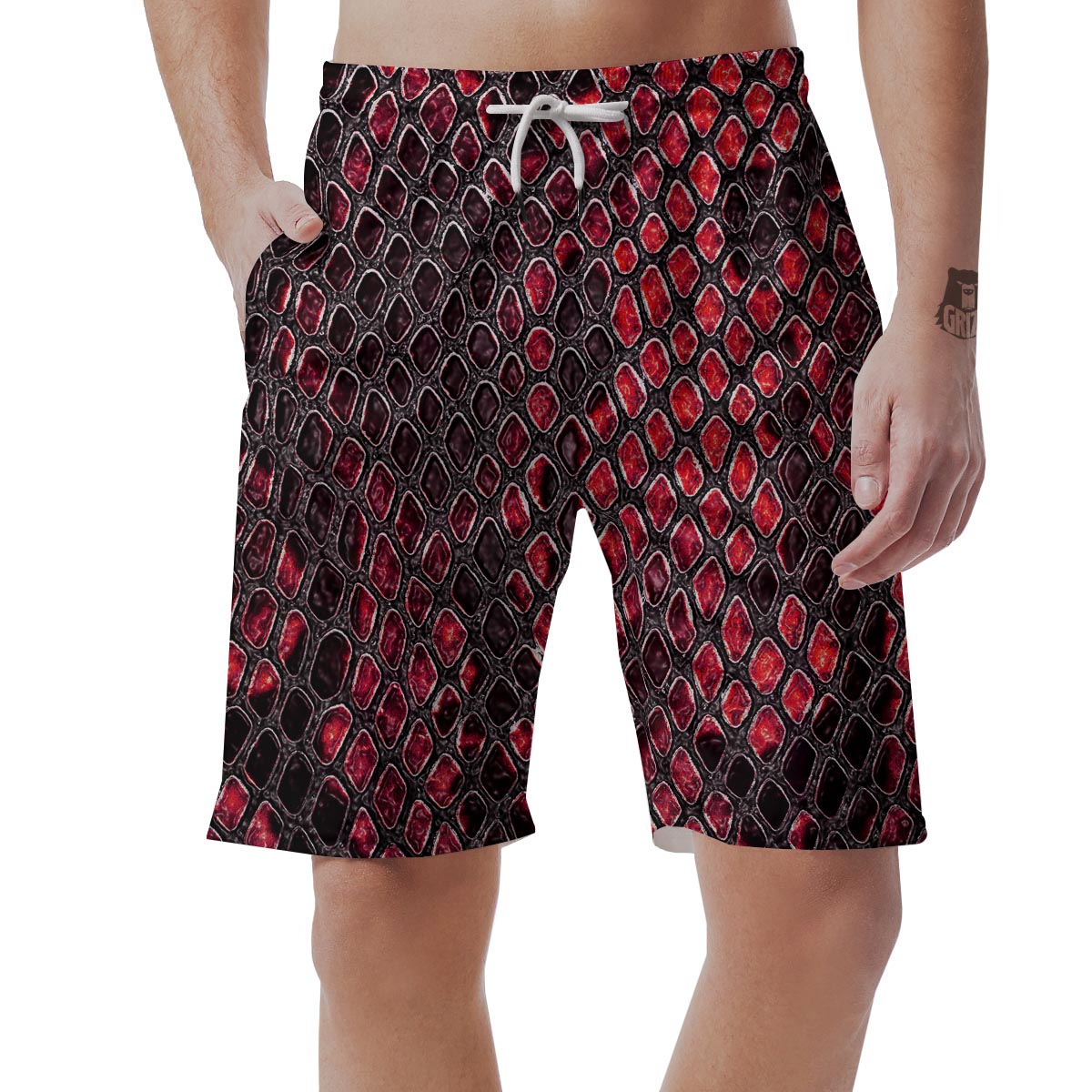 Red Snakeskin print Men's Shorts-grizzshop