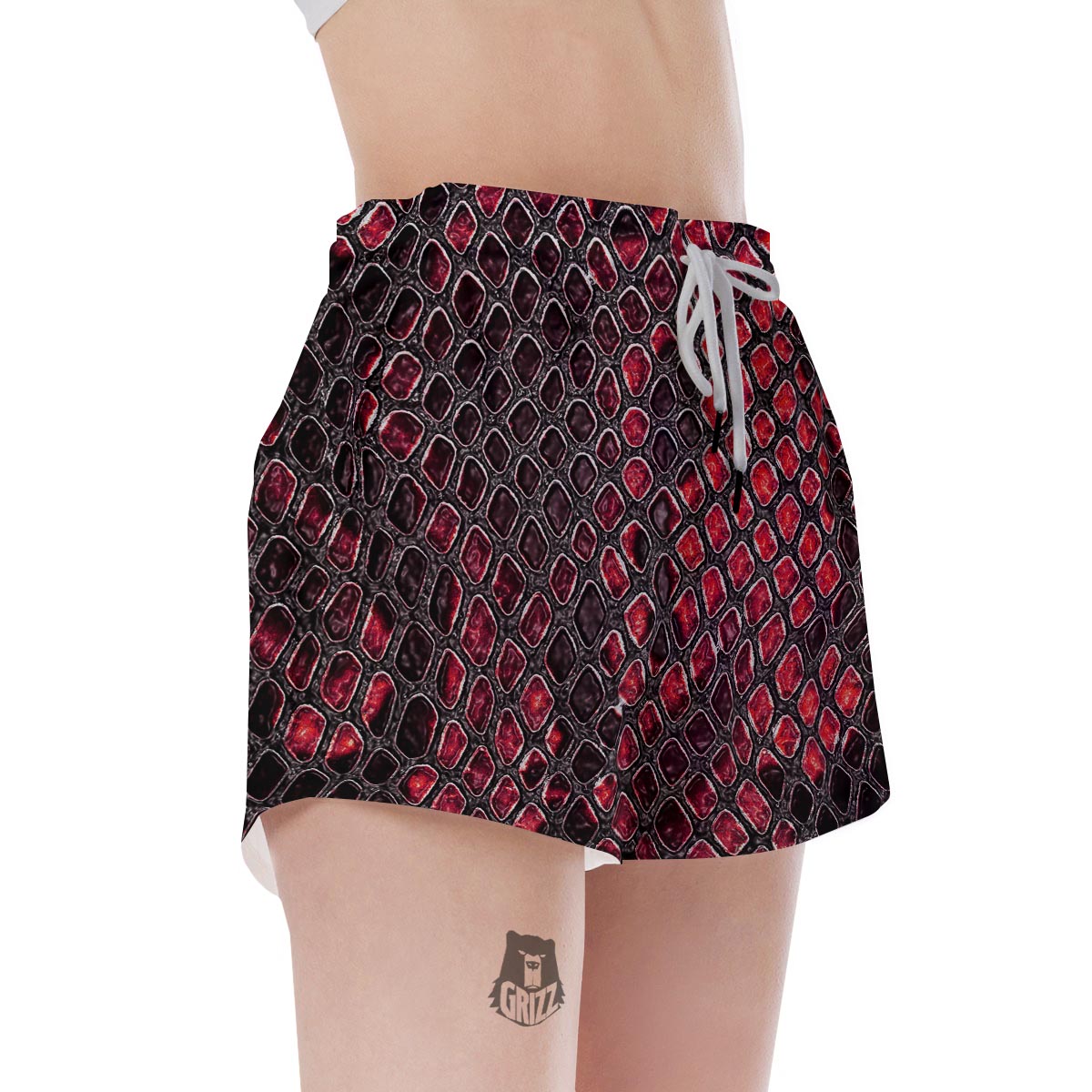 Red Snakeskin print Women's Shorts-grizzshop