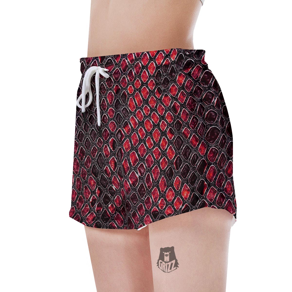 Red Snakeskin print Women's Shorts-grizzshop
