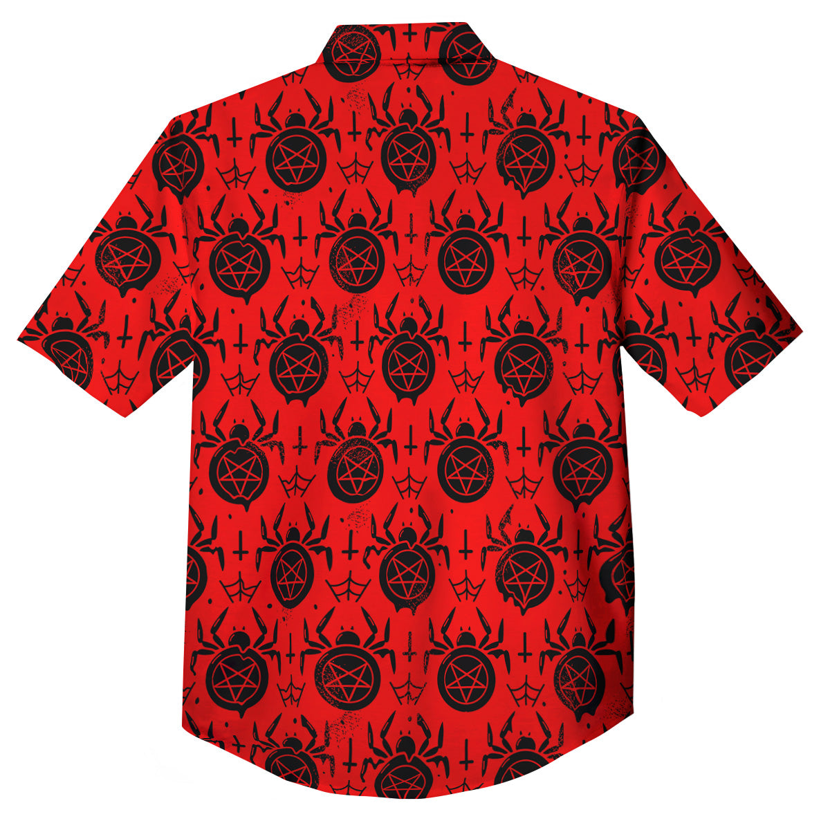 Red Spider Pentagram Print Pattern Button Up Shirt-grizzshop