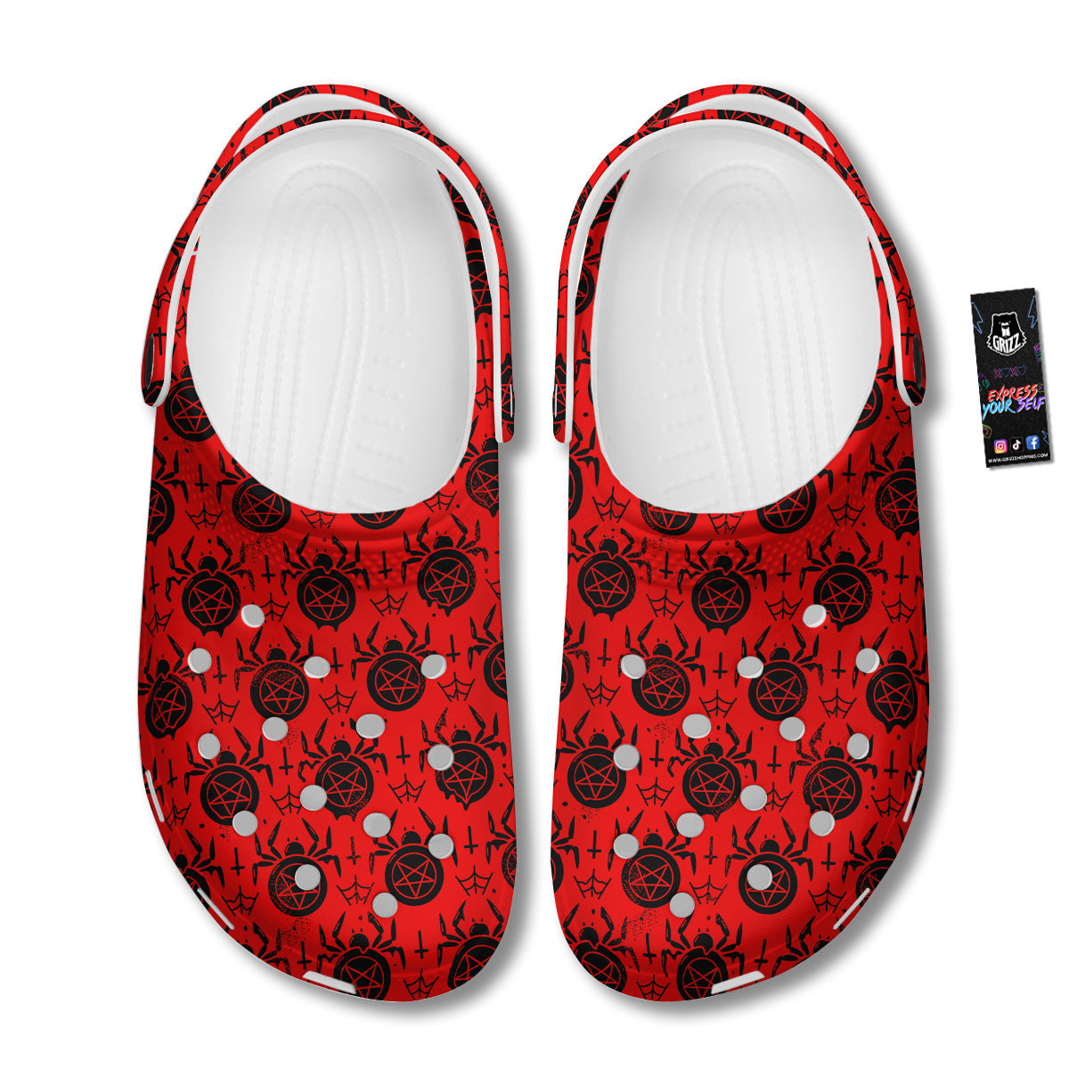 Red Spider Pentagram Print Pattern Clog-grizzshop