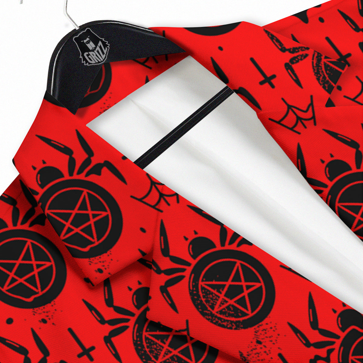 Red Spider Pentagram Print Pattern Men's Sport Coat-grizzshop