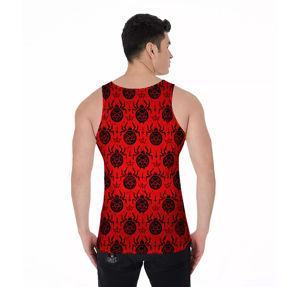 Red Spider Pentagram Print Pattern Men's Tank Top-grizzshop