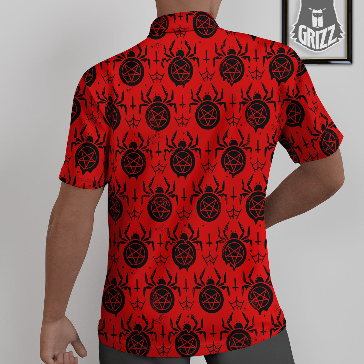 Red Spider Pentagram Print Pattern Untucked Shirts-grizzshop