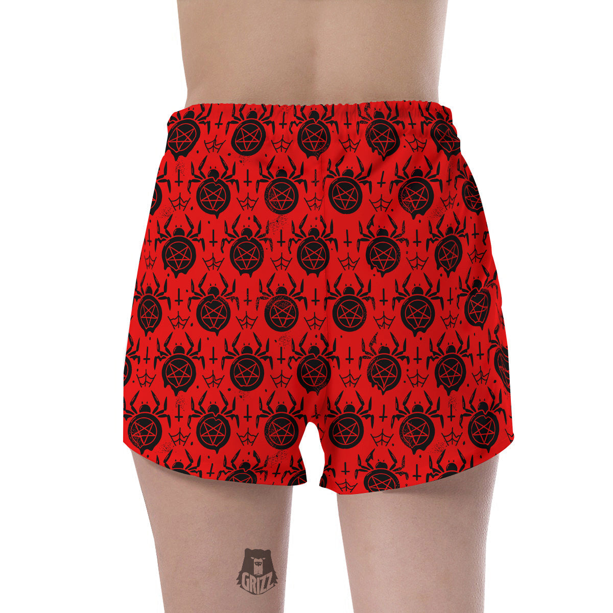 Red Spider Pentagram Print Pattern Women's Shorts-grizzshop