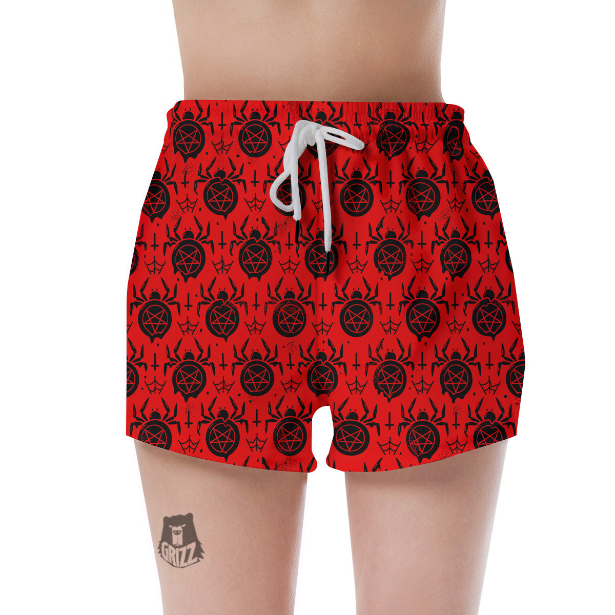Red Spider Pentagram Print Pattern Women's Shorts-grizzshop