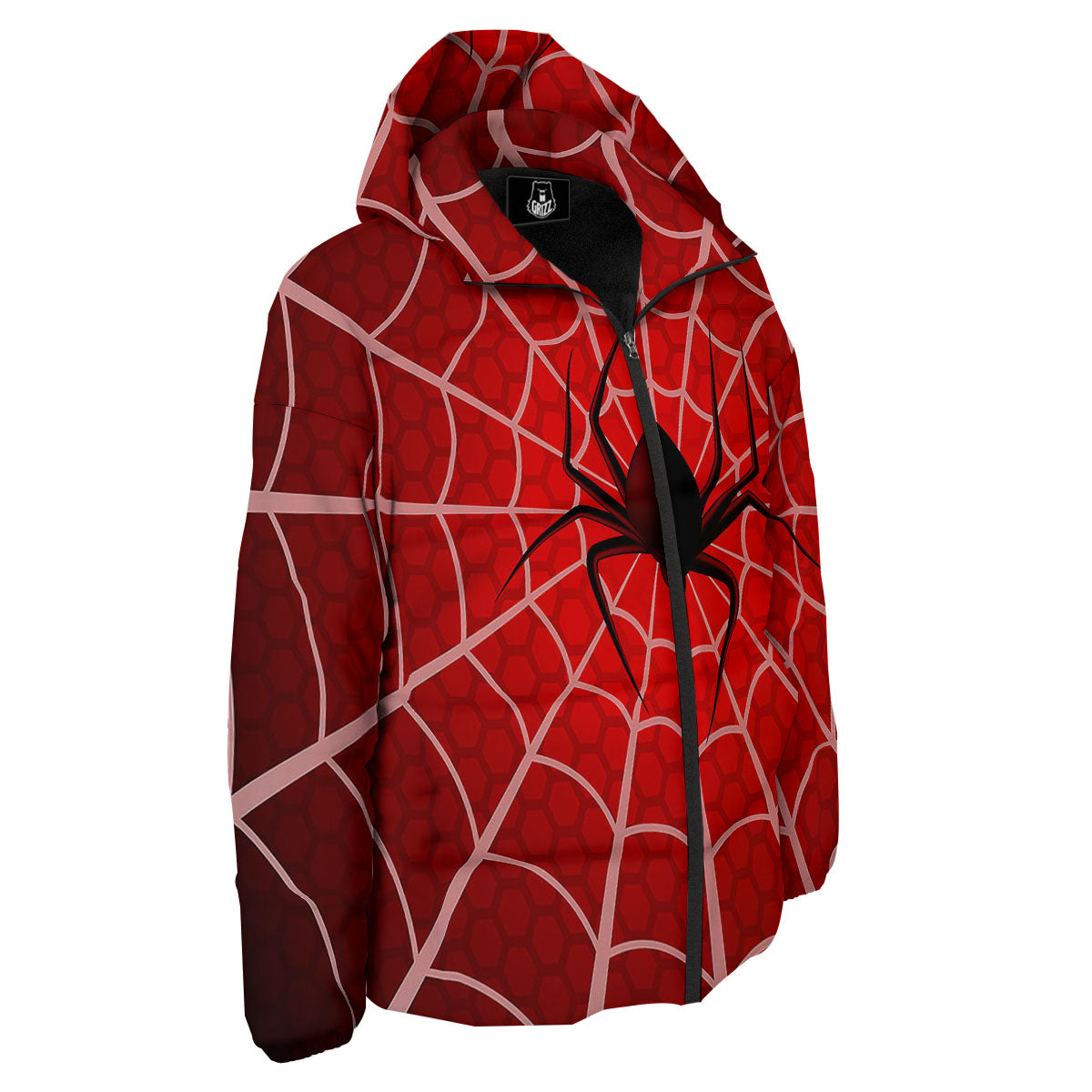 Red Spider Web Cobweb trap Print Down Jacket-grizzshop
