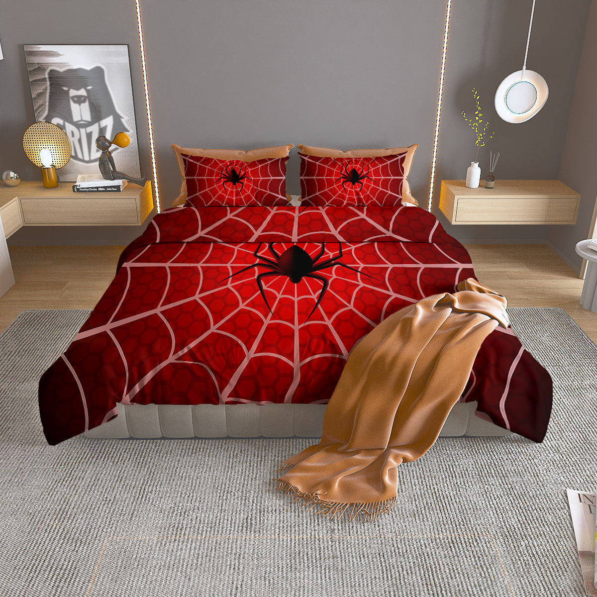Red Spider Web Cobweb trap Print Duvet Cover Bedding Set