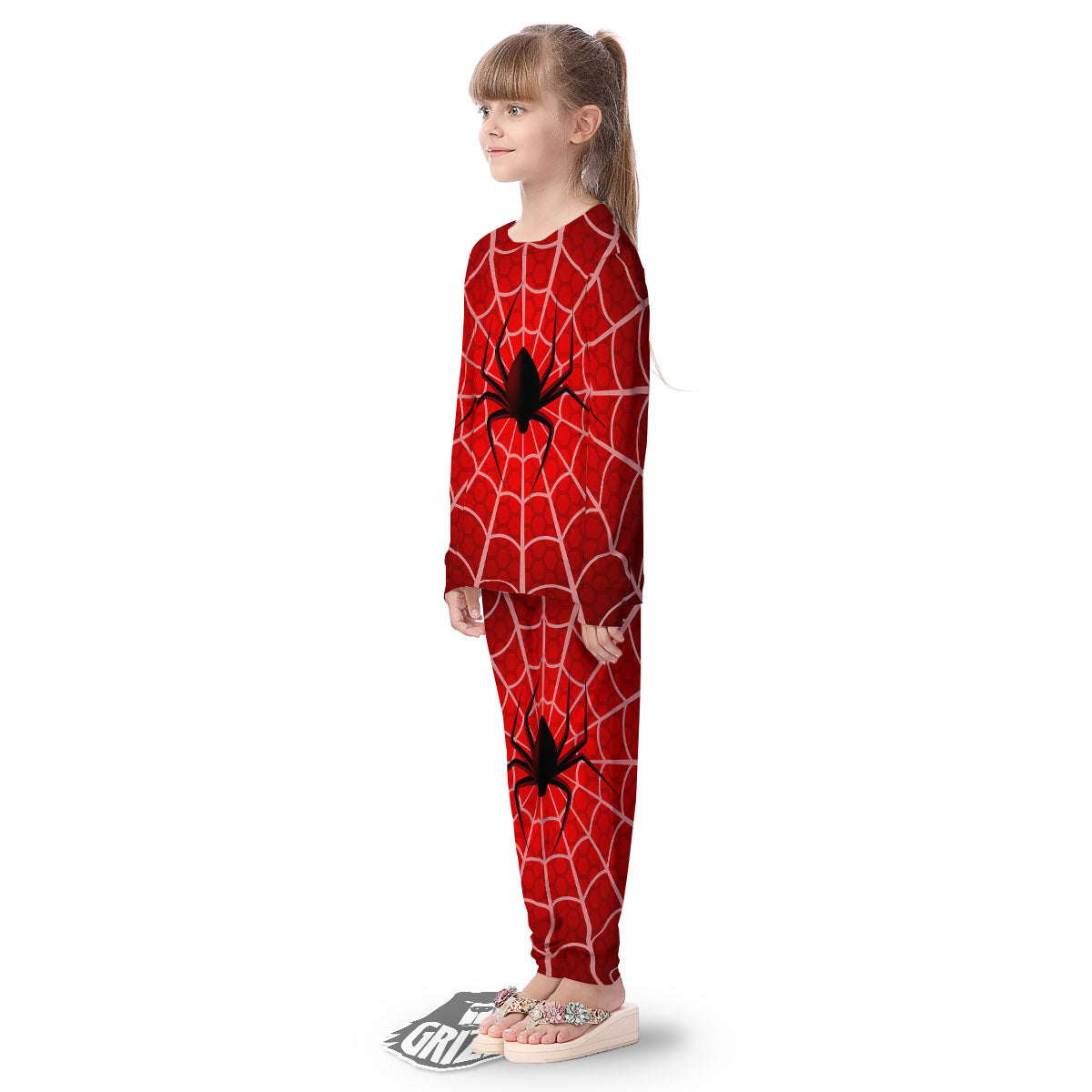 Red Spider Web Cobweb trap Print Kid's Pajamas-grizzshop