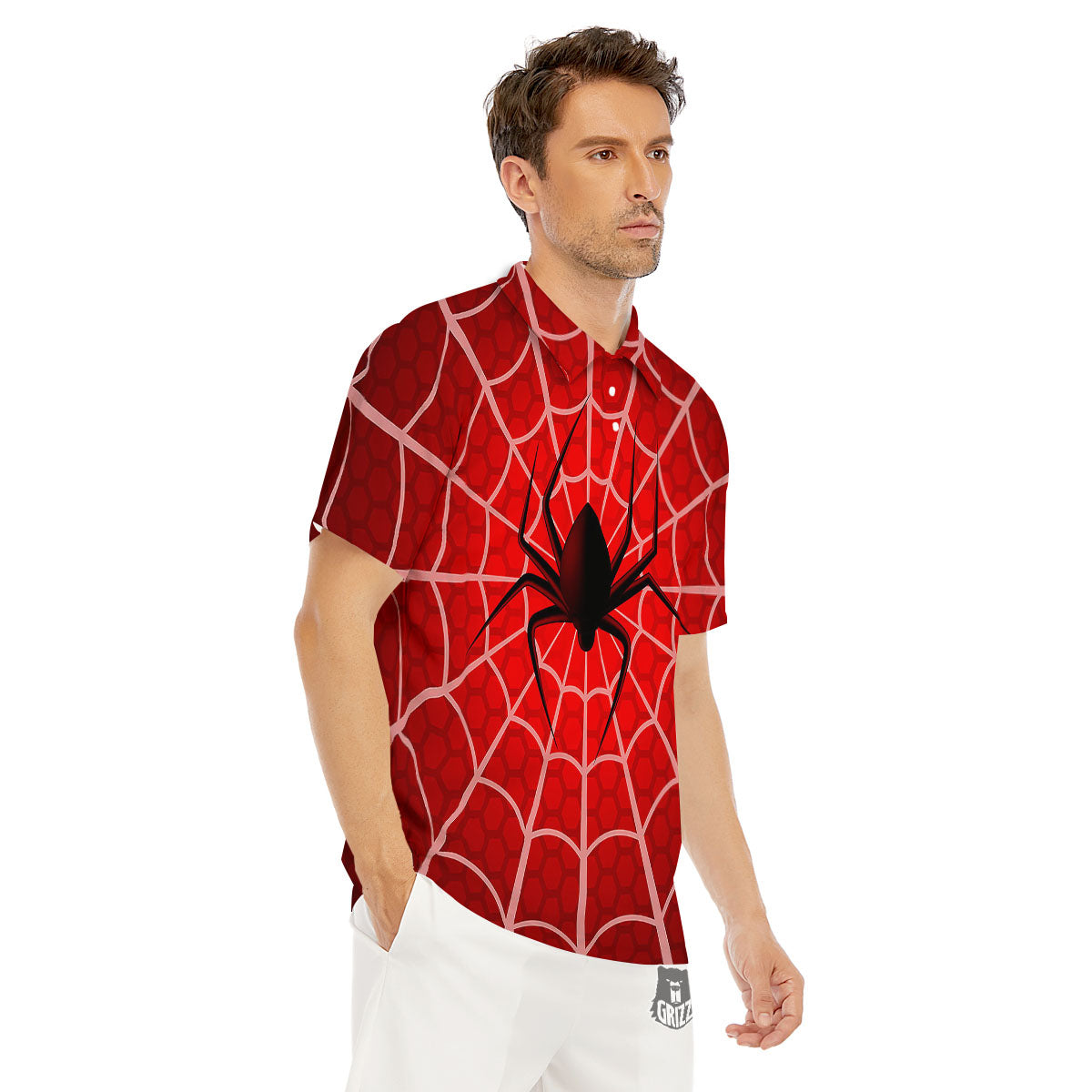 Red Spider Web Cobweb trap Print Men's Golf Shirts-grizzshop