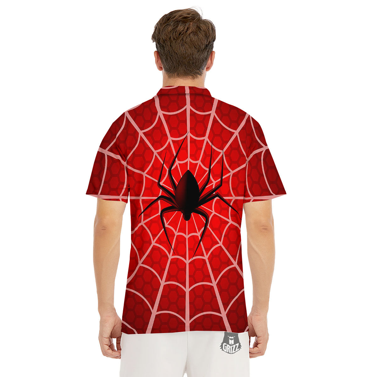 Red Spider Web Cobweb trap Print Men's Golf Shirts-grizzshop