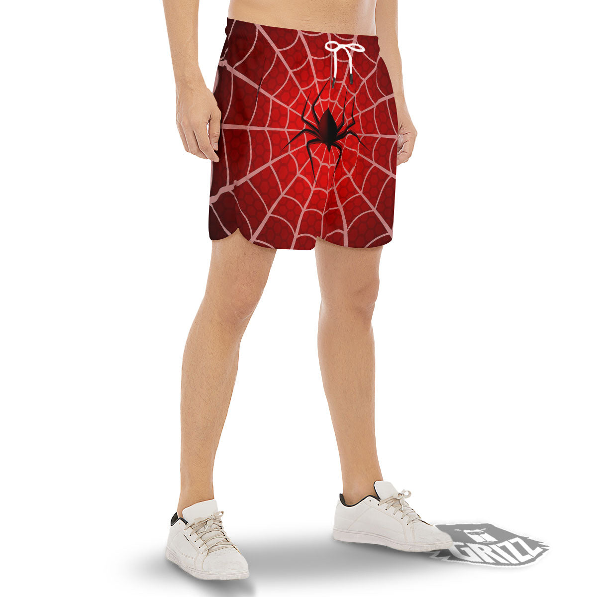Red Spider Web Cobweb trap Print Men's Gym Shorts-grizzshop