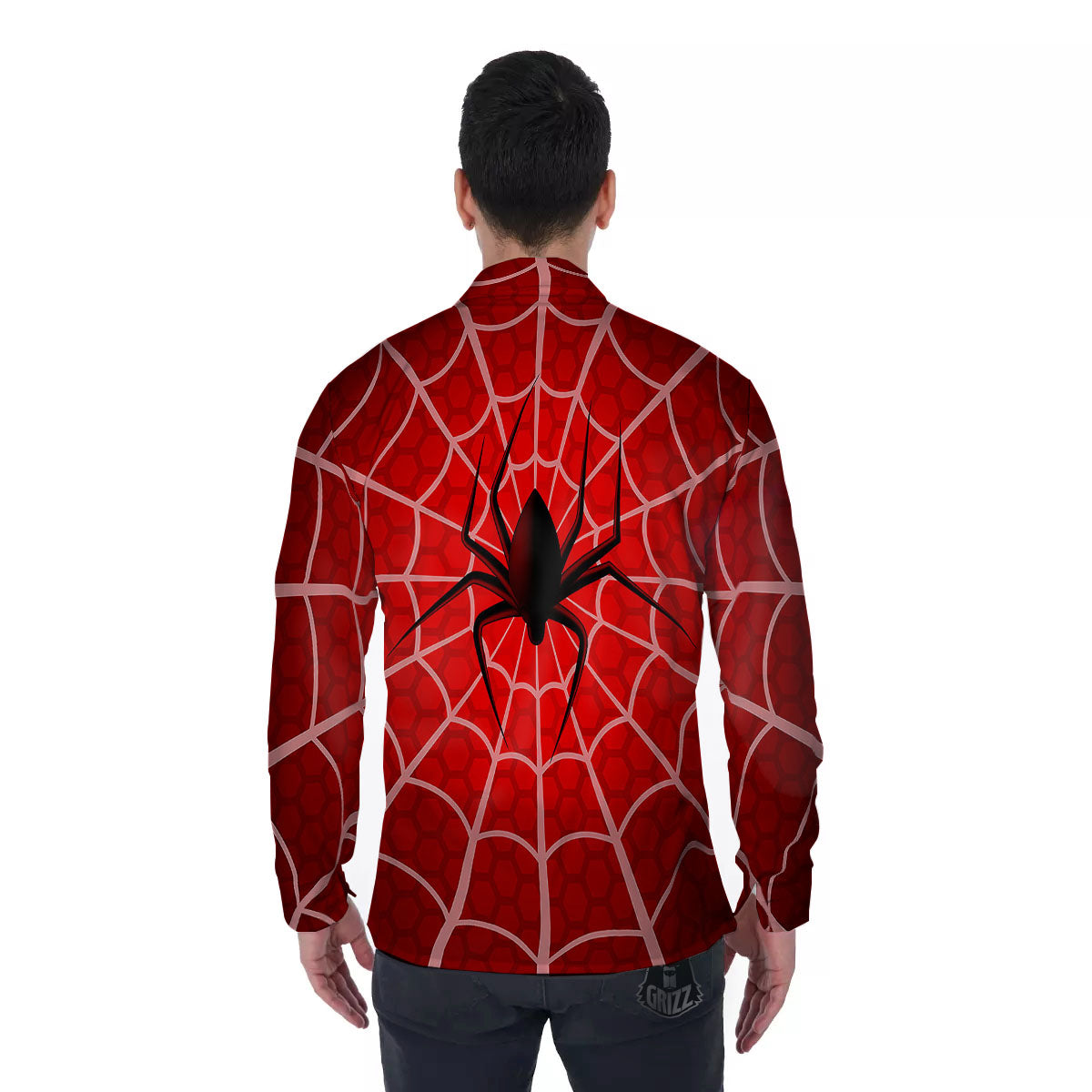 Red Spider Web Cobweb trap Print Men's Long Sleeve Shirts-grizzshop