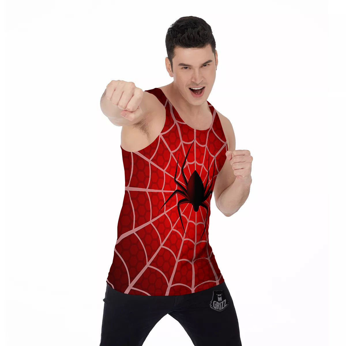 Red Spider Web Cobweb trap Print Men's Tank Top-grizzshop